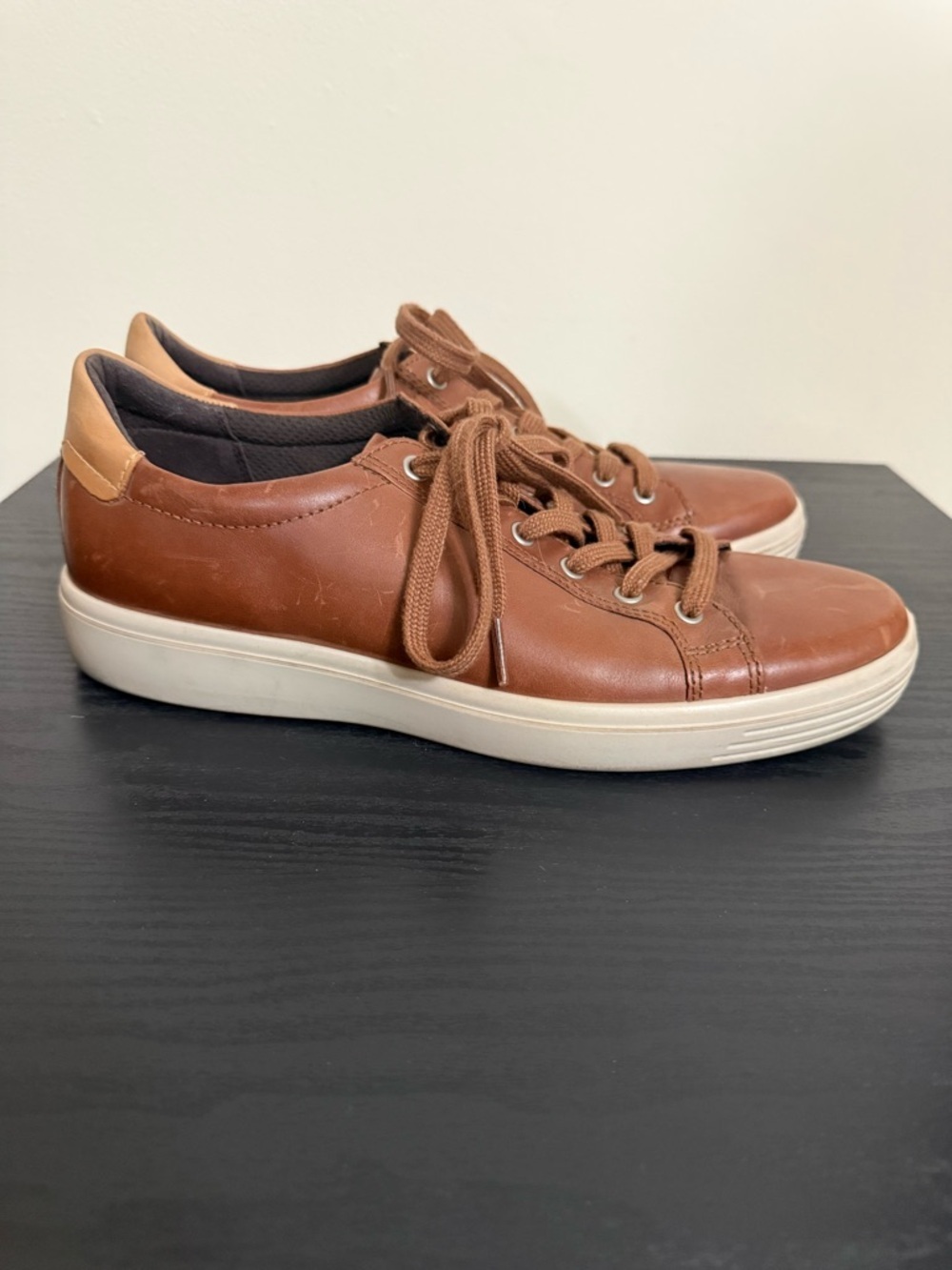 Ecco Soft 7 Shoes Mens Size 10-10.5 EU 44 Brown Leather Lace Up Casual Sneakers - Picture 3 of 7